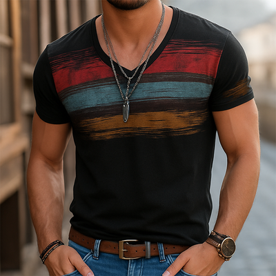Roberto | Men'S Retro Casual Shabby Striped Printed V-Neck Short Sleeve T-Shirt