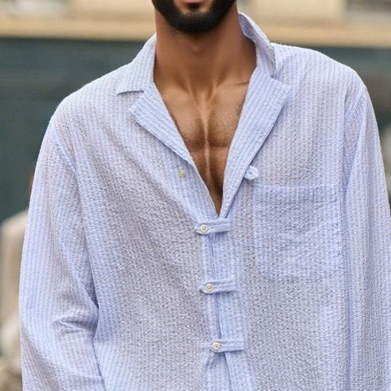 Raul | Men'S Bubble Textured Striped Lapel Long Sleeve Shirt