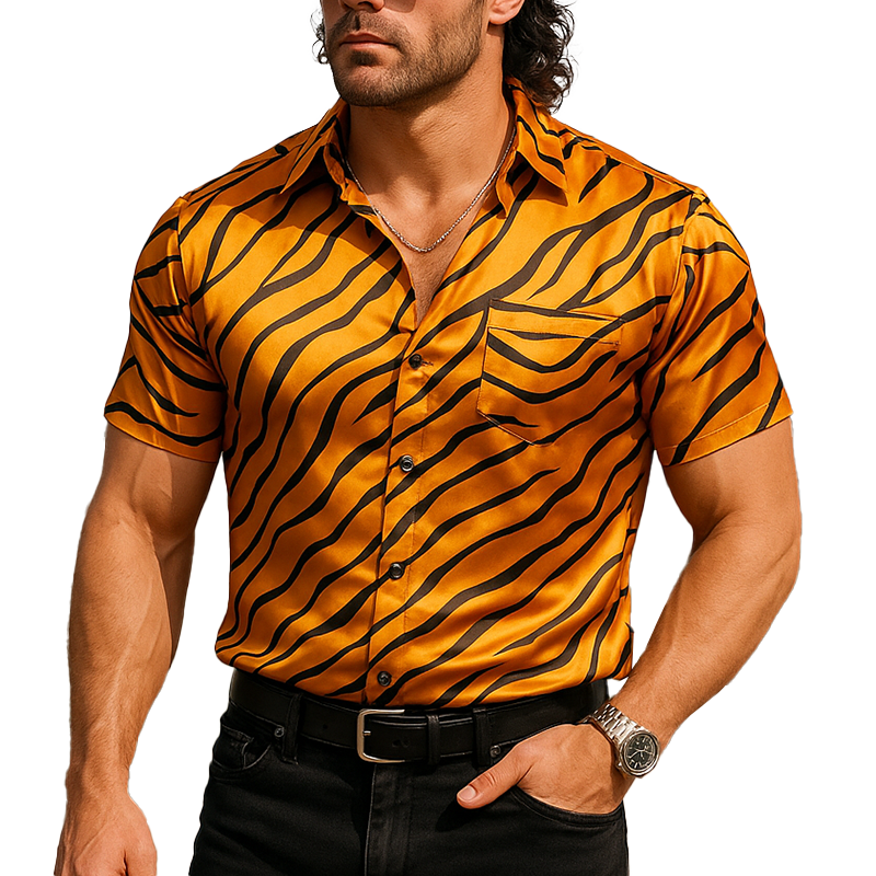 Jarrod | Men'S Summer Fashion Printed Satin Short Sleeve Shirt