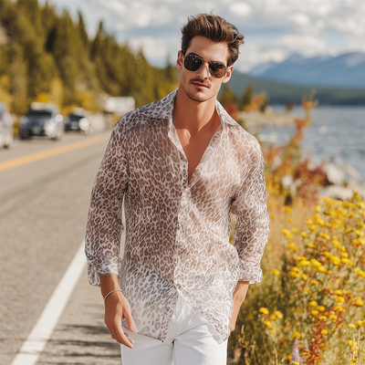 Juan | Men'S Summer Fashion Casual Chiffon Slightly Transparent Sexy Leopard Print Long Sleeve Shirt