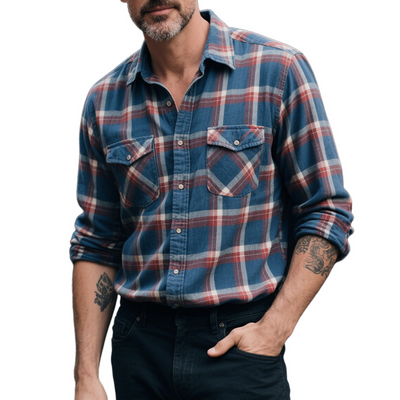 Greg | Men'S Retro Casual Plaid Print Pocket Lapel Long Sleeve Shirt