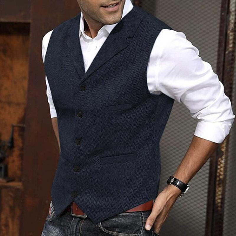 Men's Vintage Herringbone Lapel Single Breasted Slim Fit Suit Vest