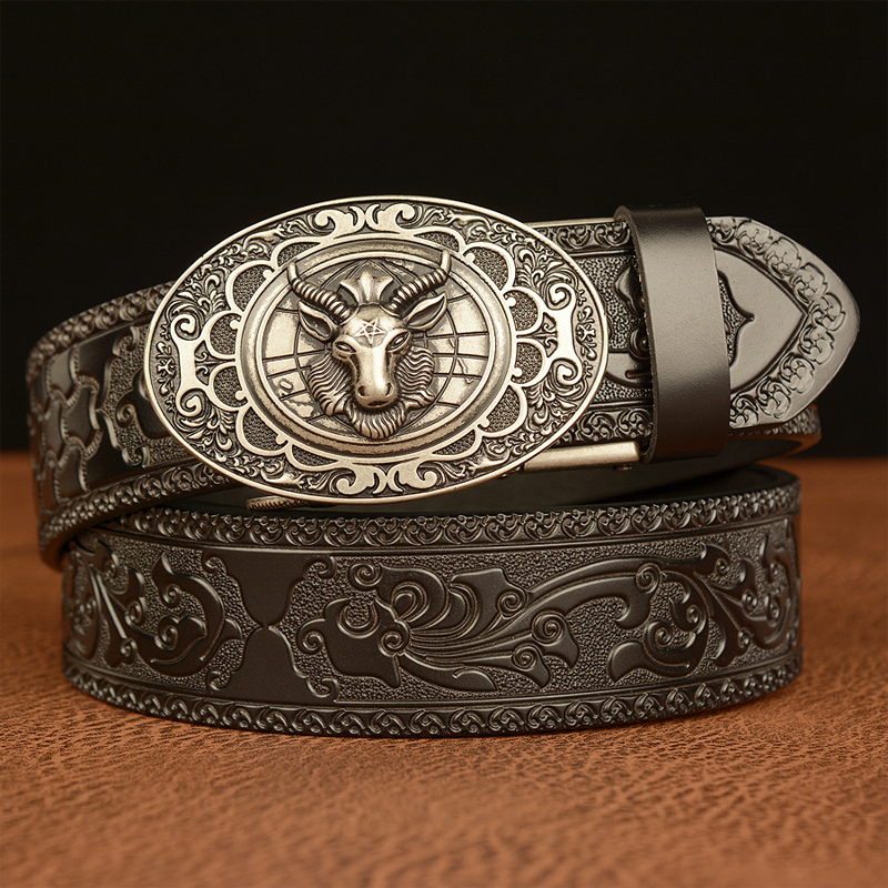 Jeff | Men'S Vintage Cowhide Personalized Carved Automatic Buckle Belt