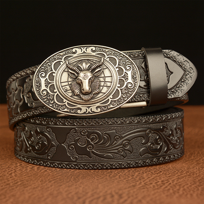 Jeff | Men'S Vintage Cowhide Personalized Carved Automatic Buckle Belt