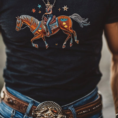 Phillip | Men'S Western Cowboy Style Printed Round Neck Short Sleeve T-Shirt