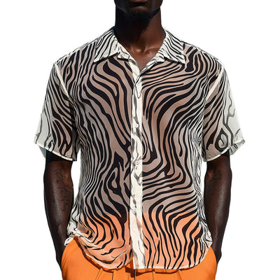 Ryan | Men'S Summer Fashion Breathable Zebra Print Organza Short Sleeve Shirt