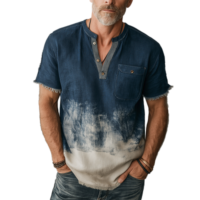 Cordell | Men'S Summer Fashion Gradient Printed Polyester Blended Short Sleeve Henley Shirt