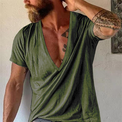 Men's Casal Solid Color Breathable Cotn V-Neck Short-Sleeved T-Shirt