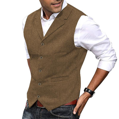 Men's Vintage Herringbone Lapel Single Breasted Slim Fit Suit Vest