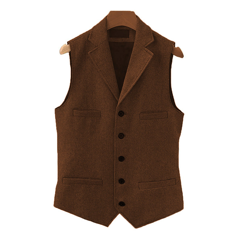 Men's Vintage Classic Wool Blended Lapel Single Breasted Suit Vest