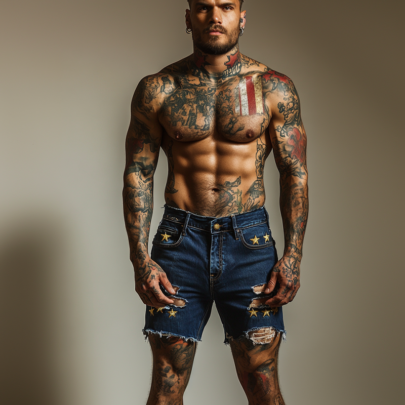 Olaf | Men'S Star Embroidered Ripped Denim Shorts