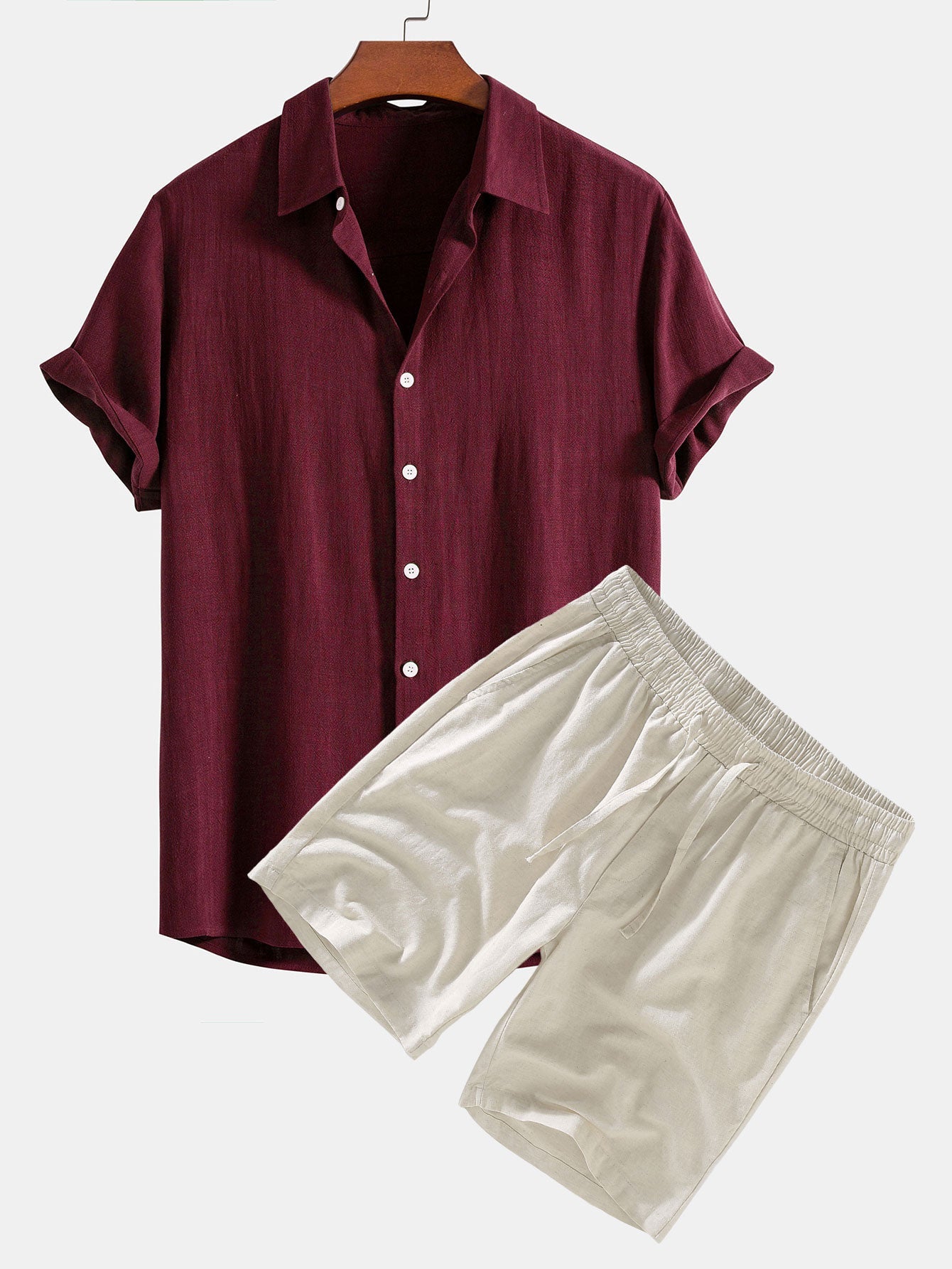 Duane® | Linen Rayon Blend Button Up Shirt & Linen Drawstring Shorts
