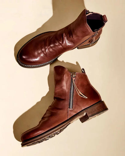 Angel® | Leather Ankle Boots With Zipper On The Side