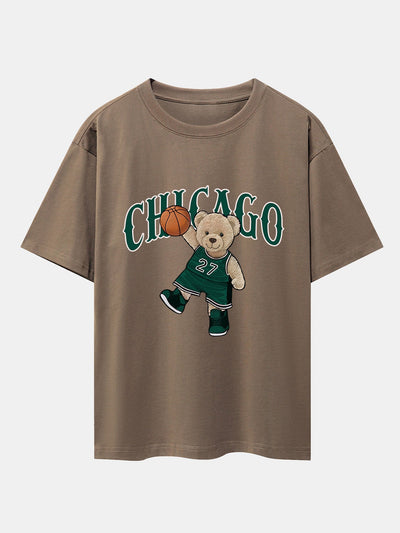 Erico® | Chicago Basketball Bear Print Drop Shoulder Oversize T-Shirt