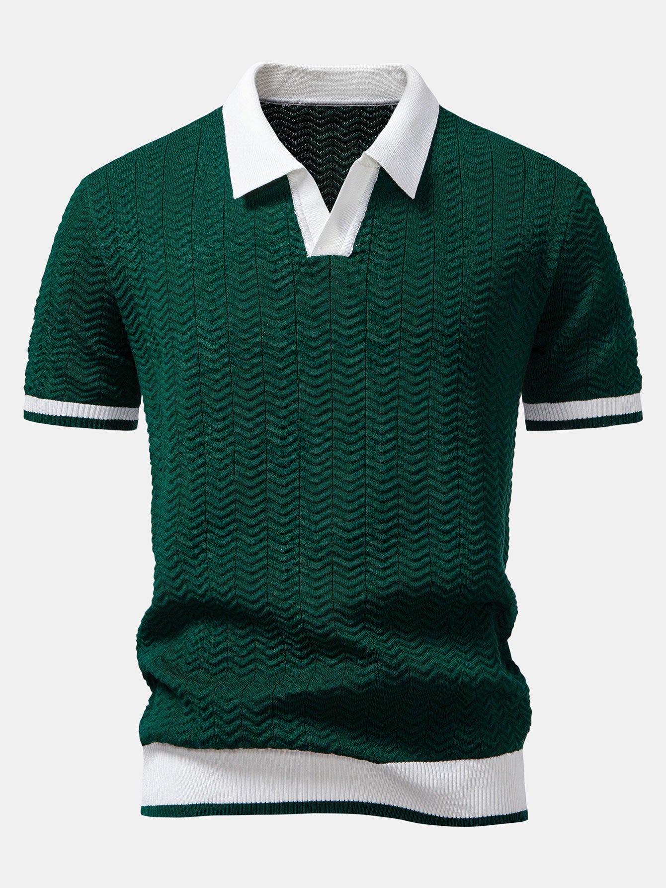 Josh® | Texture Contrast Knitted V Neck Polo Shirt