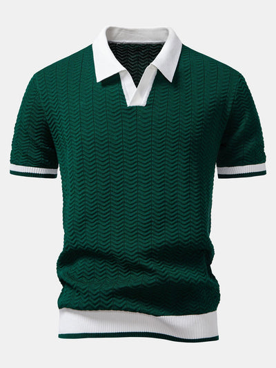 hola V-NECK KNIT POLO SHIRT WITH TEXTURE CONTRAST