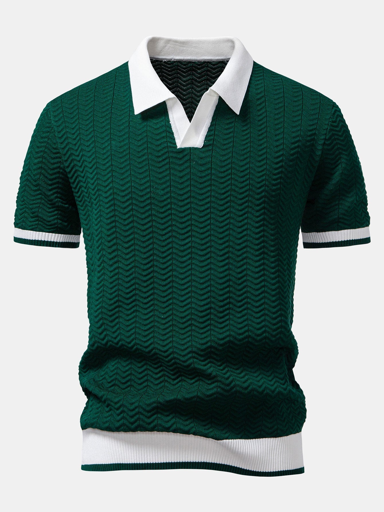 Ronald | Texture Contrast Knitted V Neck Polo Shirt
