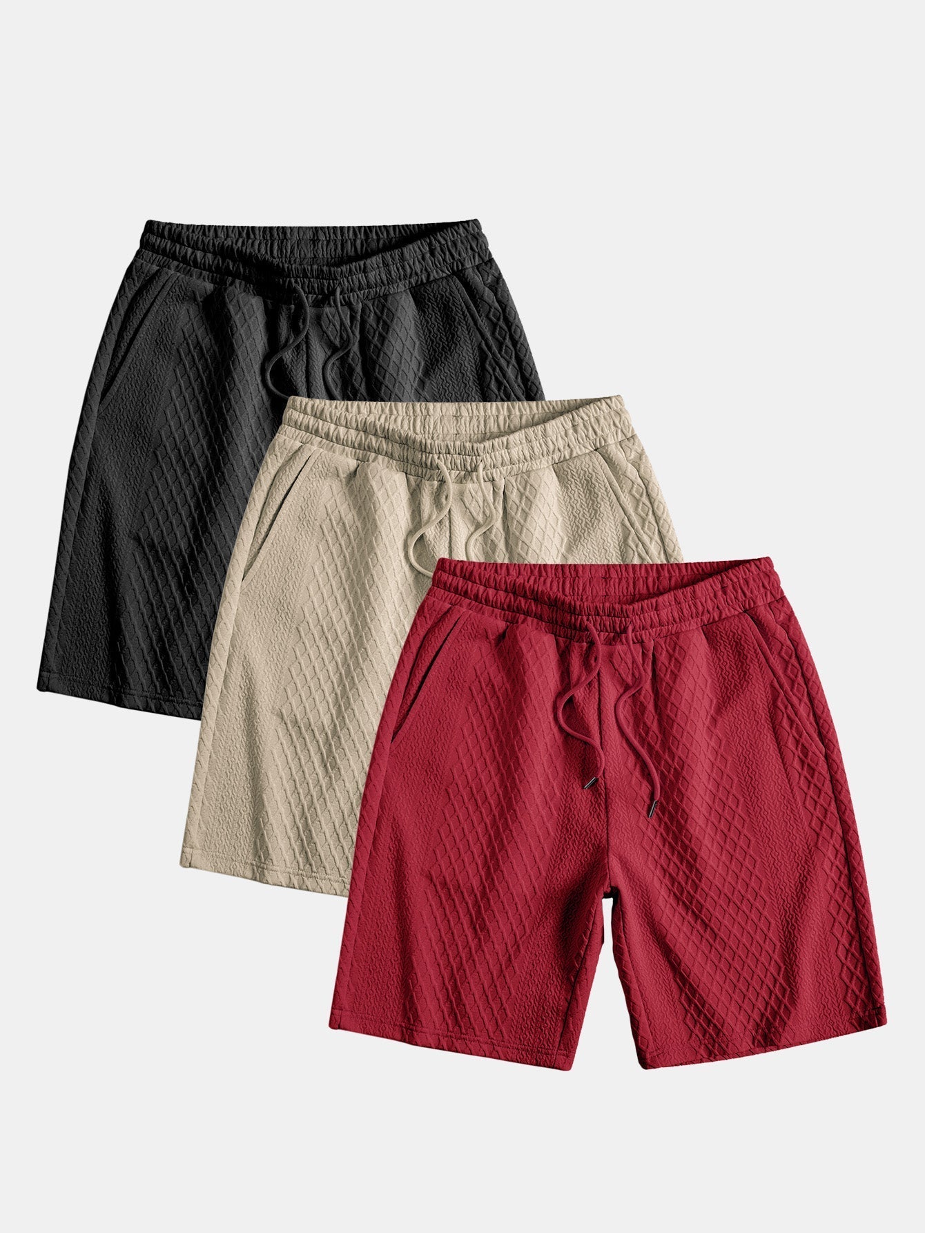 Adelin® | 3 Pieces Diamond Geometric Jacquard Drawstring Shorts