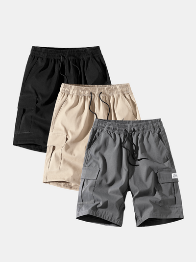 Adolfito® | 3 Pieces Solid Color Cargo Drawstring Shorts