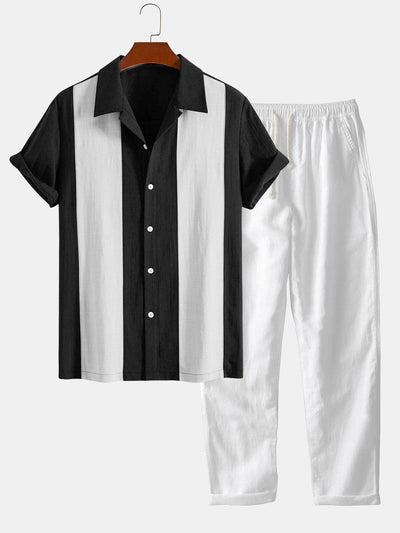 Jordán® | Linen Look Patchwork Bowling Shirt & Straight Leg Linen Pants