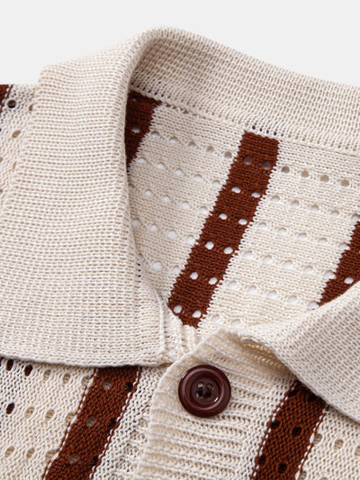 hola Striped shirt with knitted eyelets & straight leg linen trousers