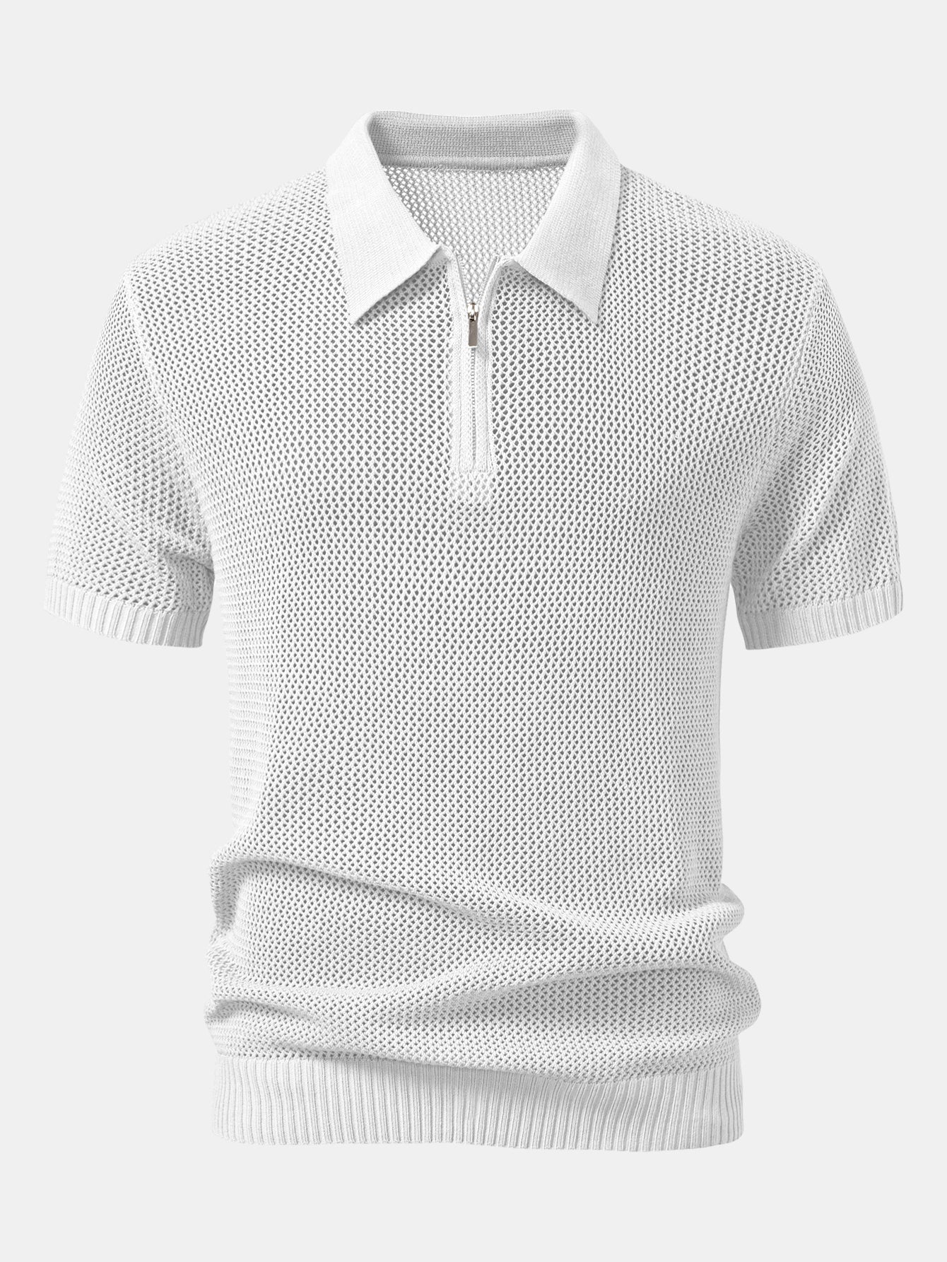 Teodoro® | Eyelet Zip Up Knit Polo Shirt