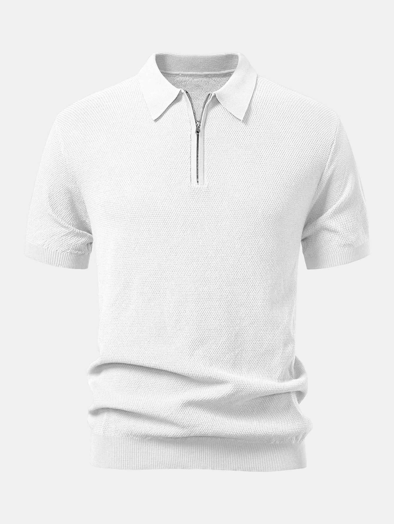 Julian | Textured Zip Up Knit Polo Shirt