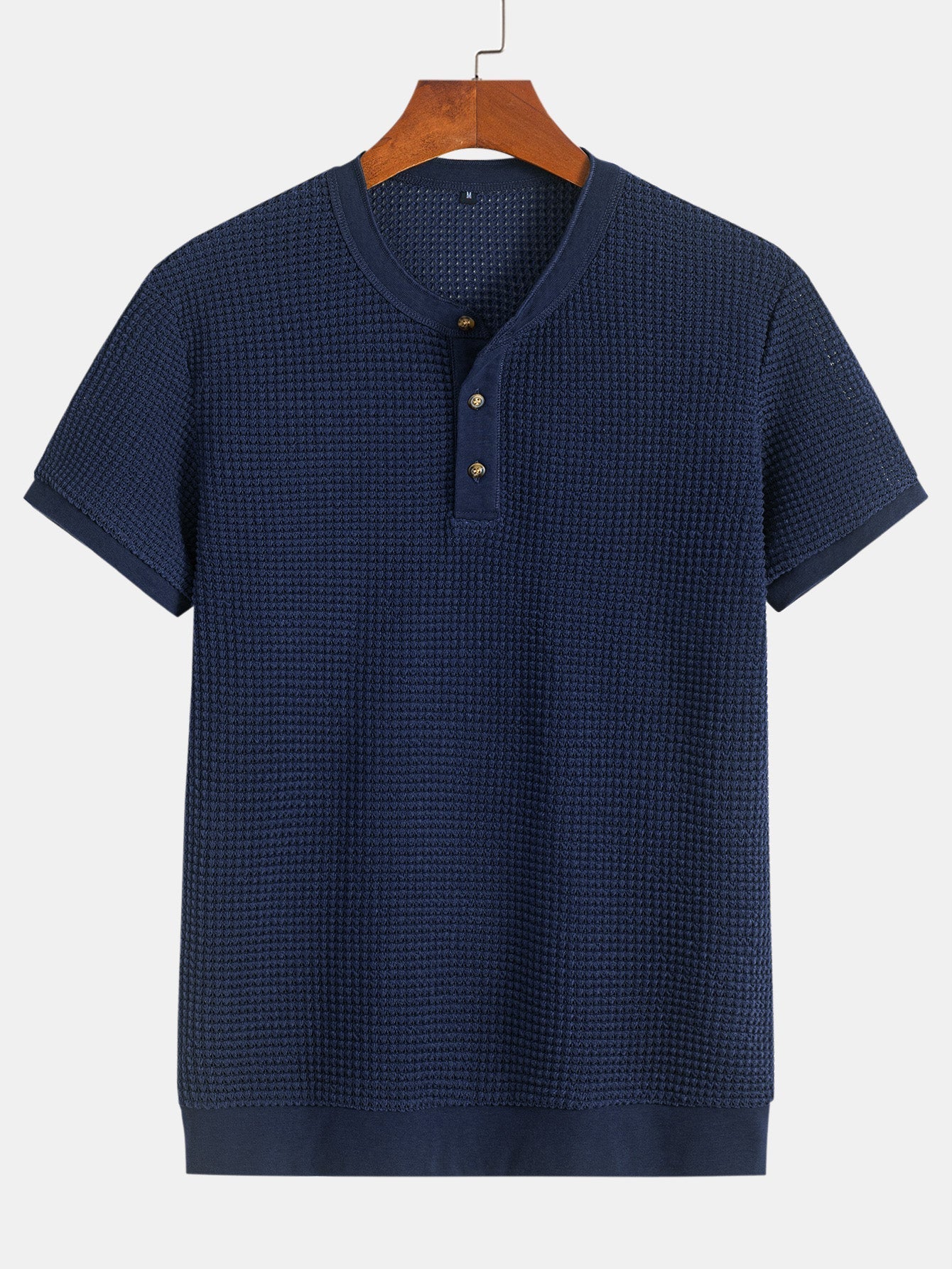 Eduardo® | Henley Neck Textured Ribbed Hem T-Shirt