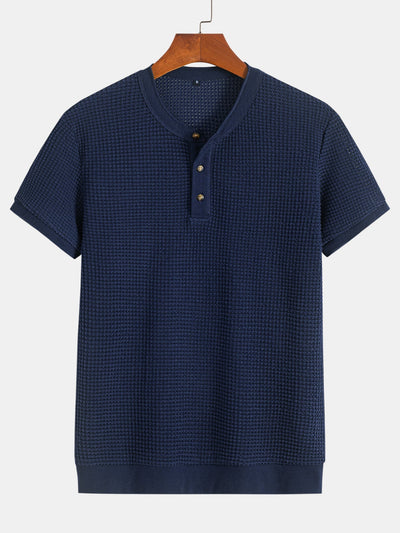 Eduardo® | Henley Neck Textured Ribbed Hem T-Shirt