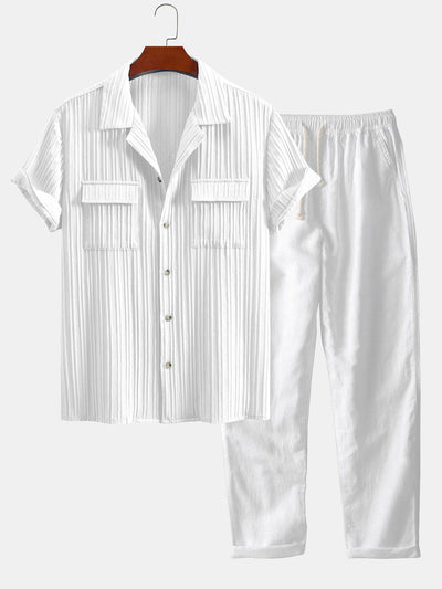 James® | Textured Cuban Collar Pocket Shirt & Straight Leg Linen Pants