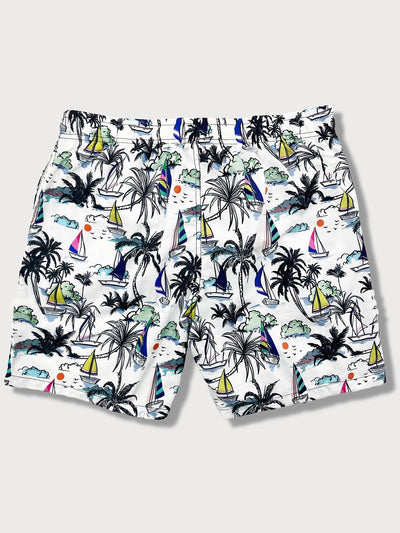 Bartolomé® | Linen Rayon Blend Button Up Shirt & Palm Tree Sailboat Print Swim Shorts