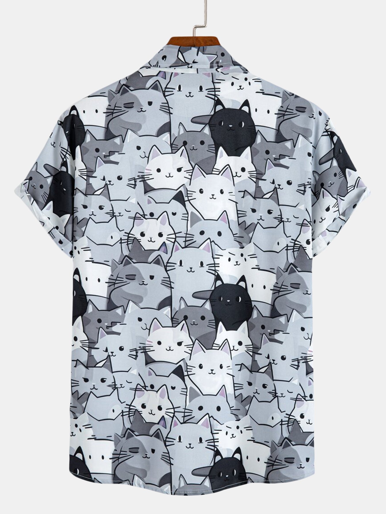 Imran® | Cartoon Cat Print Button Up Shirt & Drawstring Swim Shorts