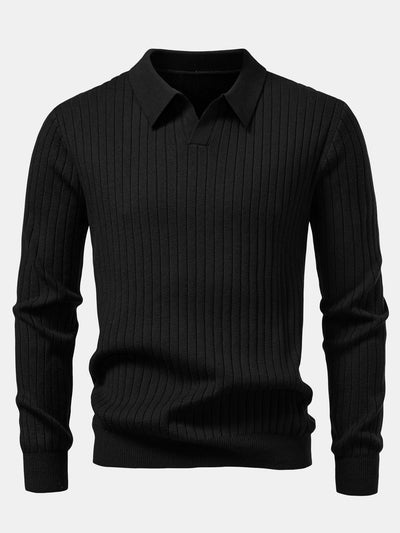 Amalio® | Long Sleeve Ribbed Knit Johnny Collar Polo Shirt