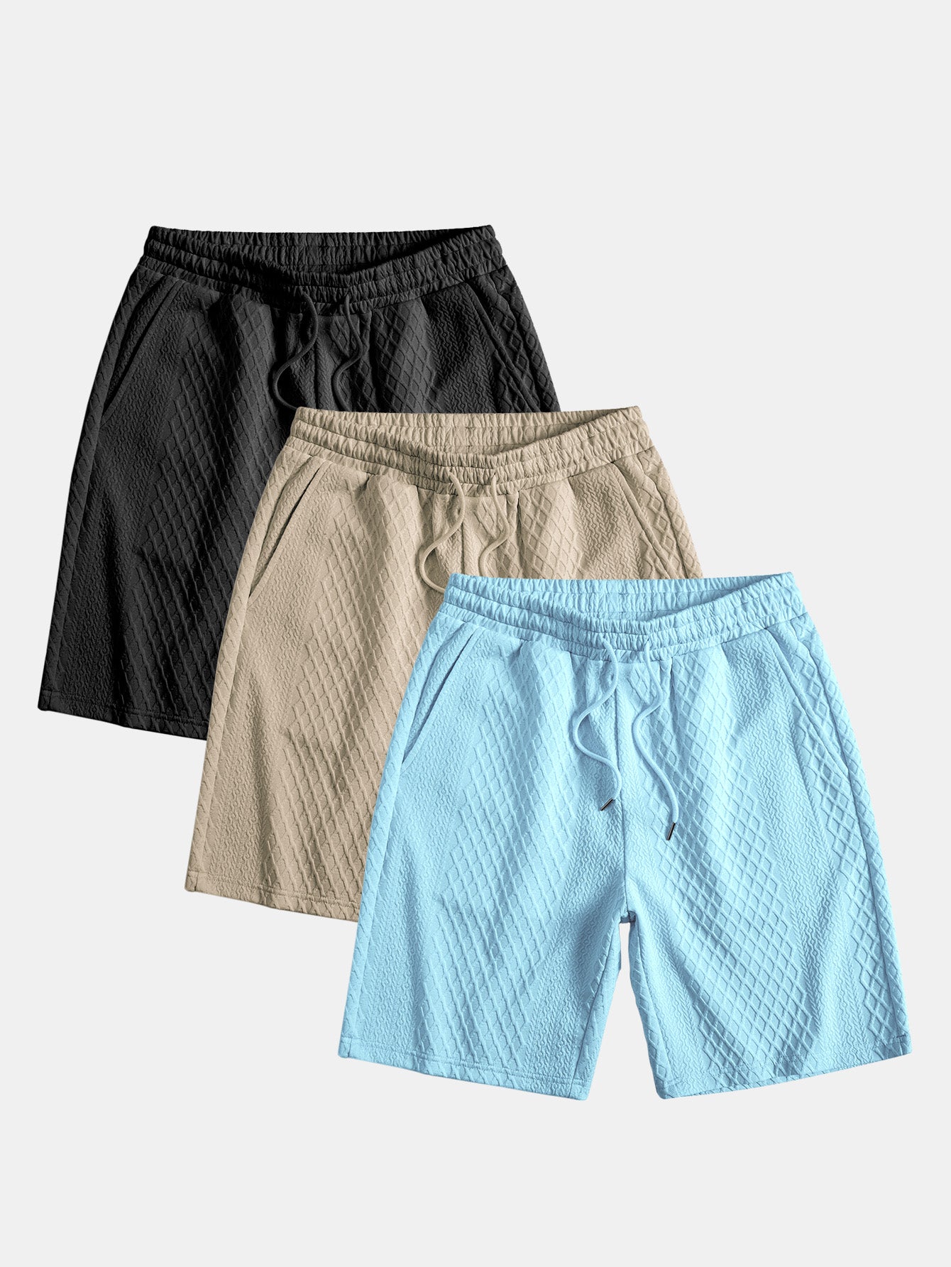 Adelin® | 3 Pieces Diamond Geometric Jacquard Drawstring Shorts