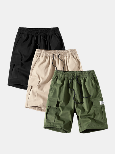Adolfito® | 3 Pieces Solid Color Cargo Drawstring Shorts