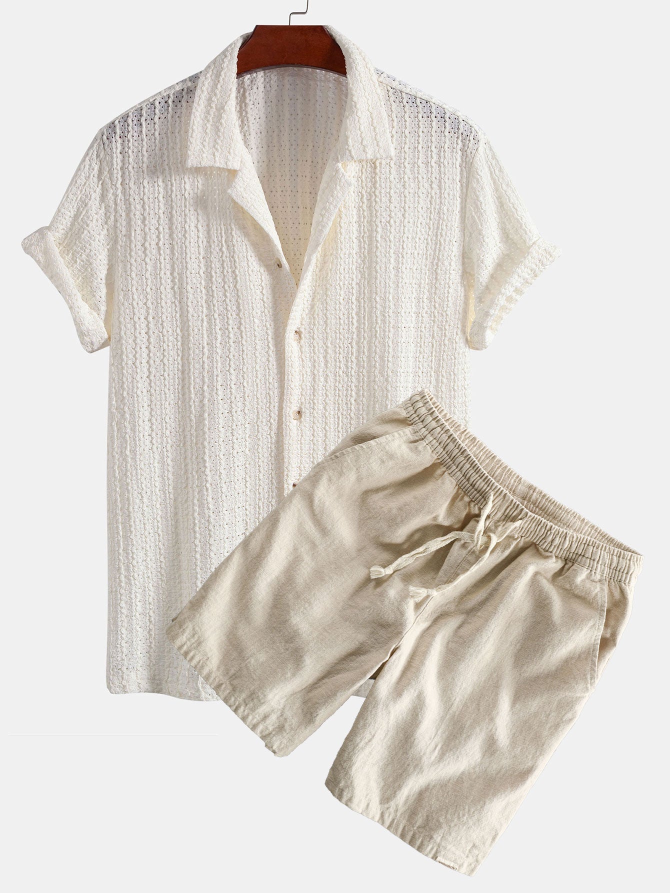 Hector® | Texture Jacquard Cuban Shirt & Linen Cotton Blend Drawstring Shorts