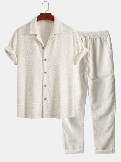 Alfread® | Animal Texture Terry Cuban Shirt & Straight Leg Linen Pants