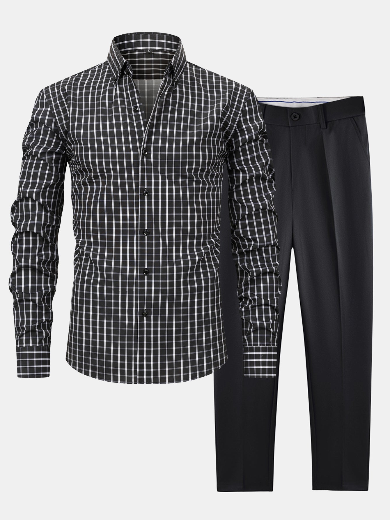 hola Long Sleeve Plaid Button-Down Shirt & Slim Fit Skinny Leg Pants