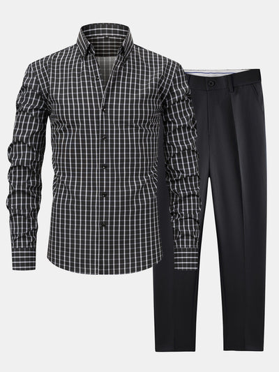 hola Long Sleeve Plaid Button-Down Shirt & Slim Fit Skinny Leg Pants