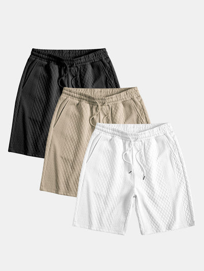 Adelin® | 3 Pieces Diamond Geometric Jacquard Drawstring Shorts