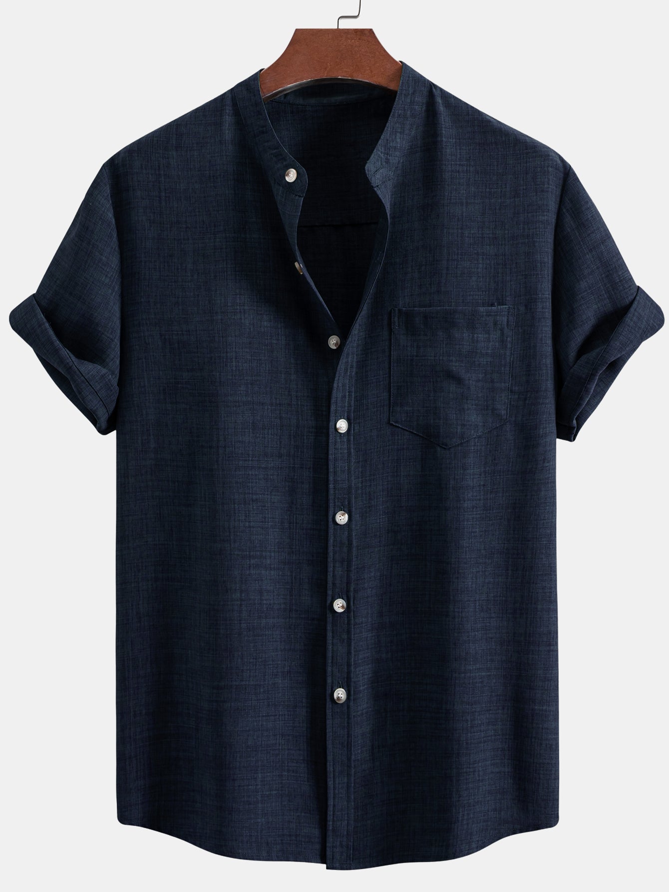 Adham® | Short Sleeve Stand Collar Shirt & Straight Leg Linen Pants