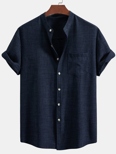 Adham® | Short Sleeve Stand Collar Shirt & Straight Leg Linen Pants