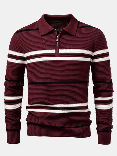 Albano® | Striped Textured Zip Knit Polo Shirt