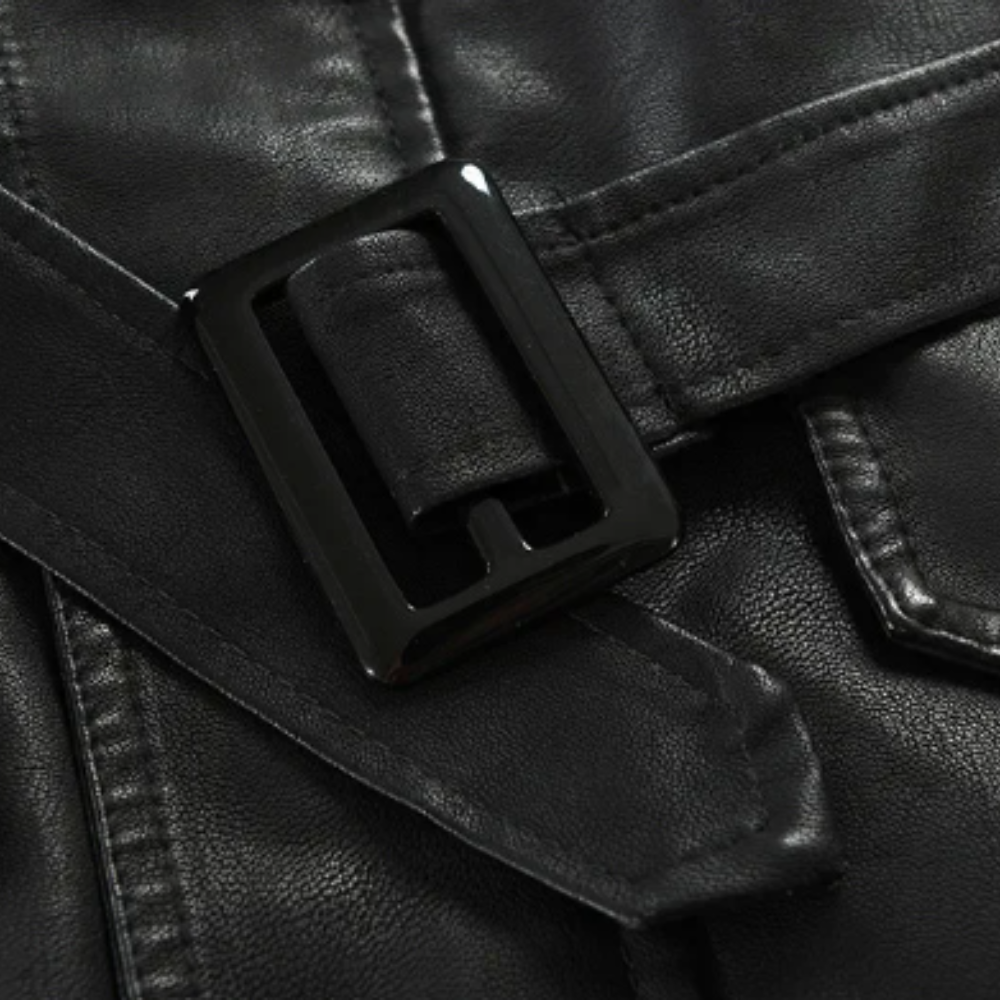 Pierce | Stylish long leather biker jacket
