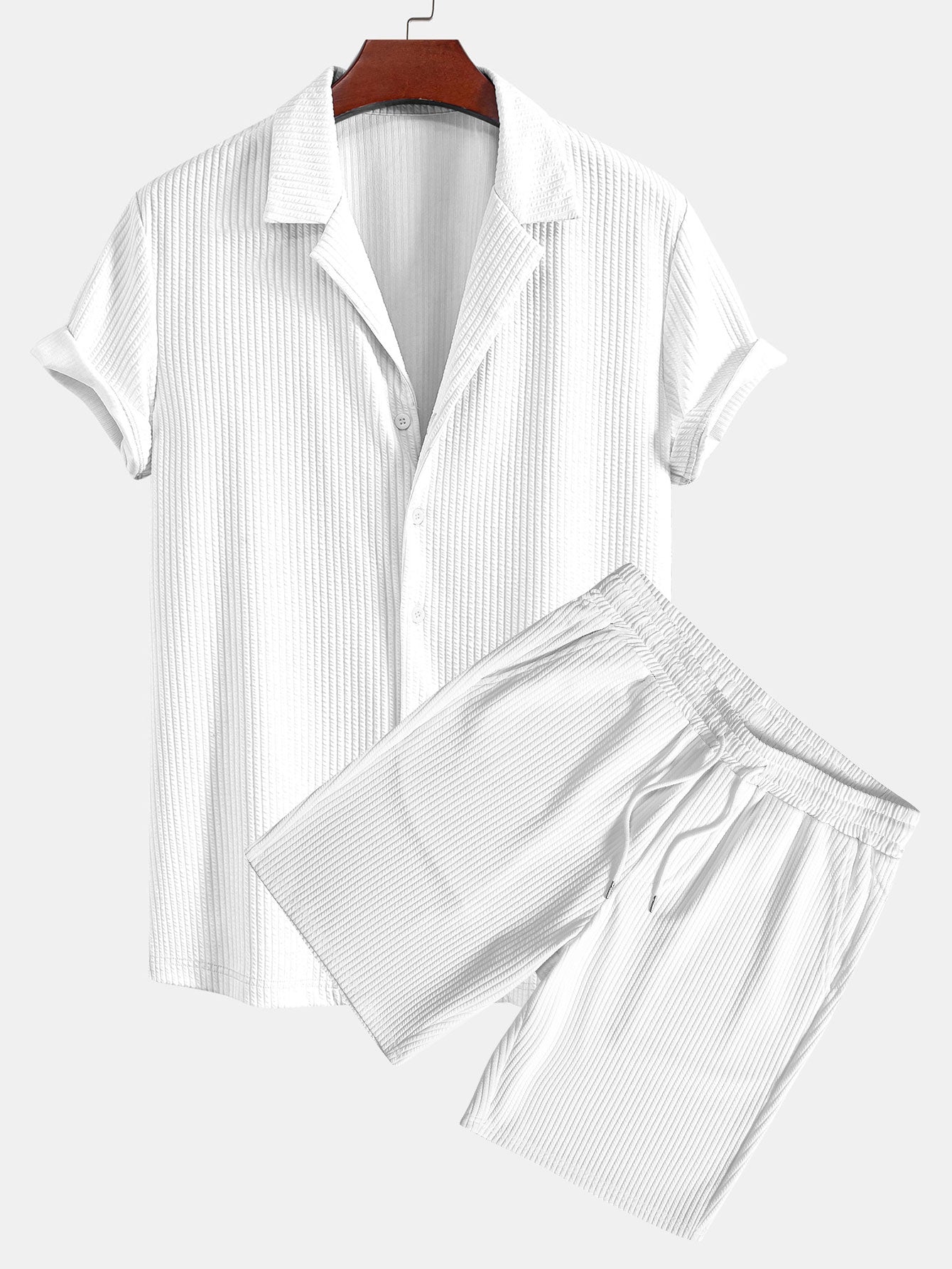 Arnaldo® | Muscle Fit Ribbed Deep Cuban Shirt & Drawstring Ribbed Shorts