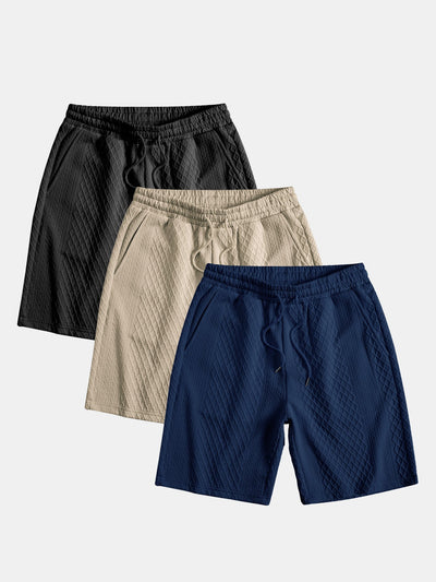 Adelin® | 3 Pieces Diamond Geometric Jacquard Drawstring Shorts
