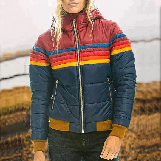 Faetón | Women's striped retro puffer jacket with front zip