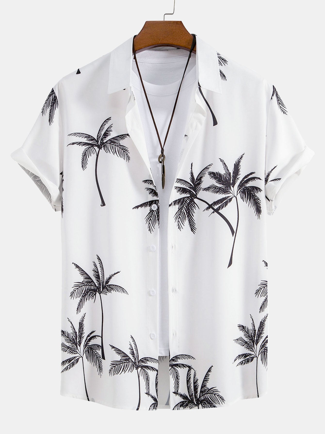 Desmond® | Palm Tree Print Button Up Shirt & Stripe Print Swim Shorts