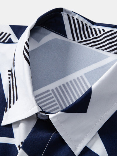 Ethan® | Color Block Geometry Print Button Up Shirt