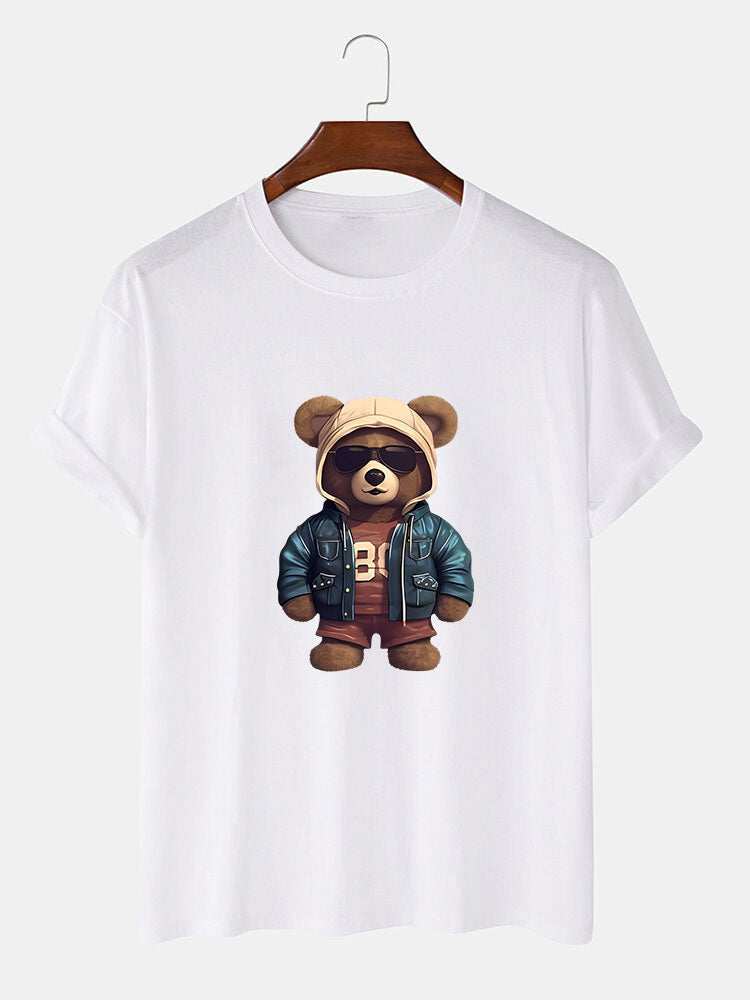 Adriano® | Bear In Leather Jacket Print T-Shirt & Textured Shorts